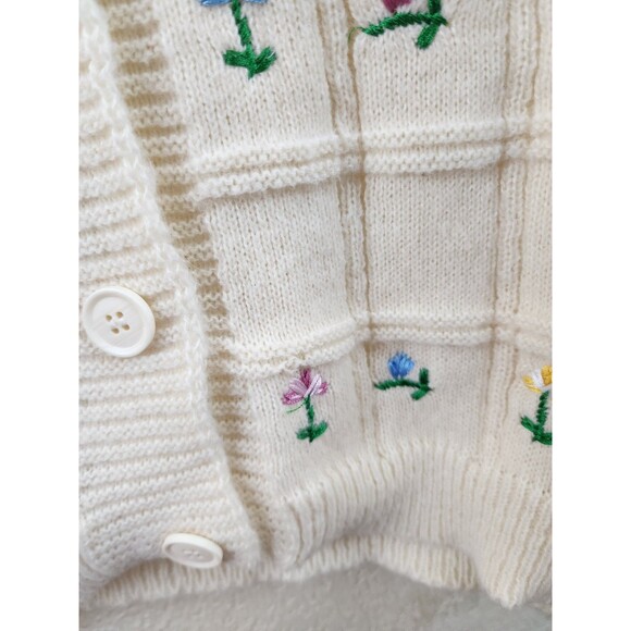 Pit A Pat Womens M Cream Knit Embroidered Floral Long Sleeve Button Up Cardigan - Picture 3 of 5